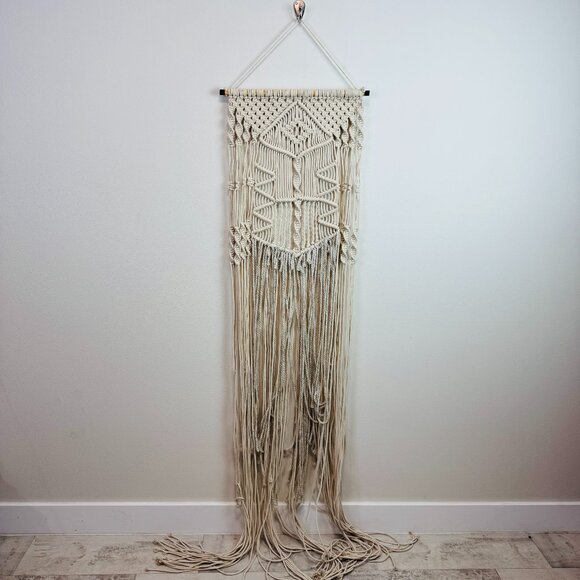 Macrame Large Wall Decor Cream 6 ft. Hanging Boho Art Space Handmade - Picture 1 of 8